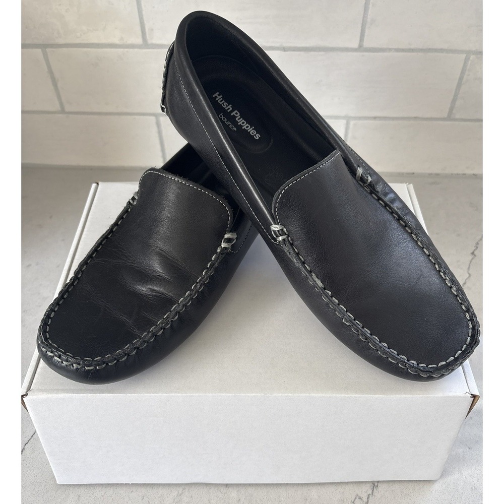 Hush Puppies Men's Monaco II Black Leather Driving Style Loafers Bounce Size 10